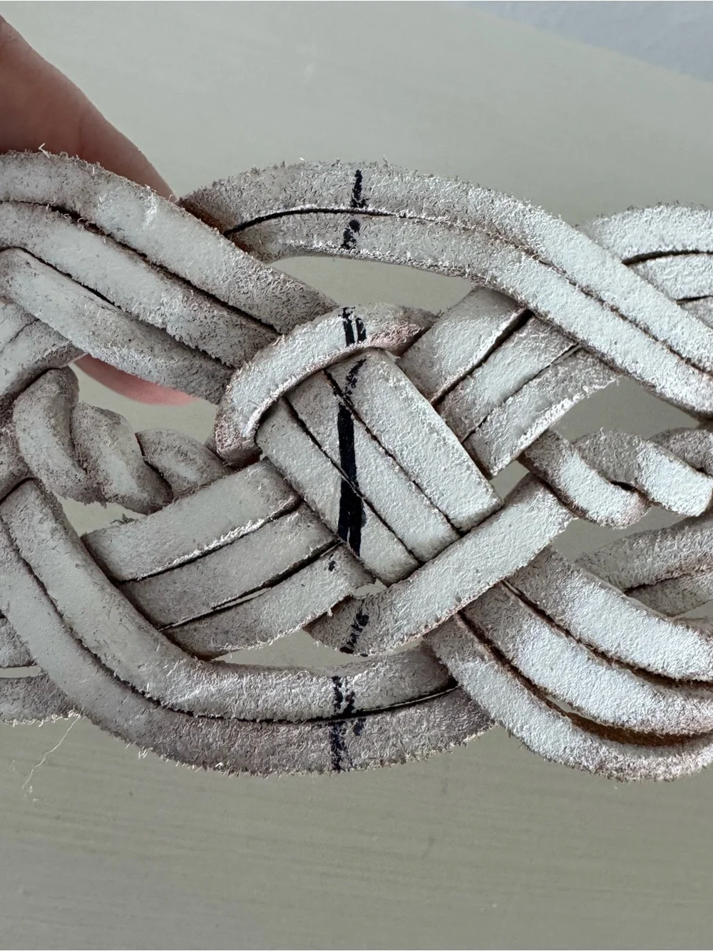 Woven White Leather Belt with Large Gold Buckle